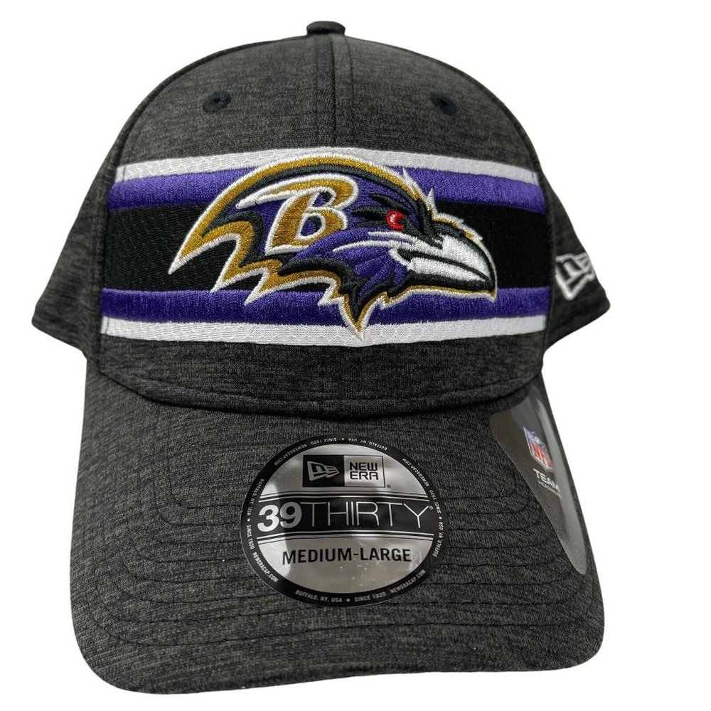 Baltimore Ravens NFL New Era 39Thirty Striped Logo Fitted Stretch Hat Med/Large